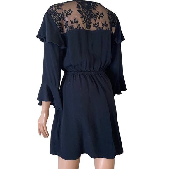 Express dress black bell sleeve elastic waist lace upper SZ SM - Picture 7 of 10